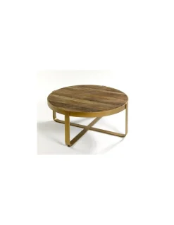 Mesa auxiliar dorada y olmo | Crisal Decoración