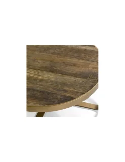 Mesa auxiliar dorada y olmo | Crisal Decoración