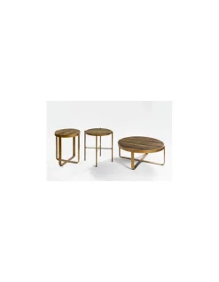Mesa auxiliar dorada y olmo | Crisal Decoración
