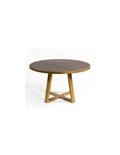 Mesa redonda roble y dorado | Crisal Decoración