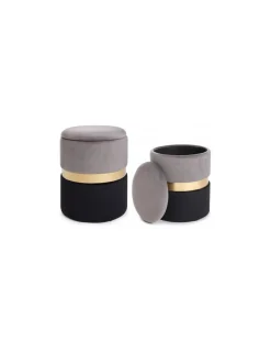 Set 2 Puff Polina Gris-Negro